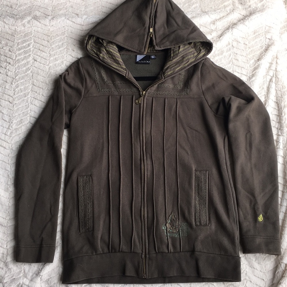 VOLCOM Women's Large Green Zip up Hoodie Vintage